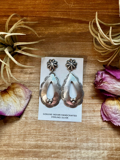 Concho & Teardrop Dangle Earrings – Sterling Silver