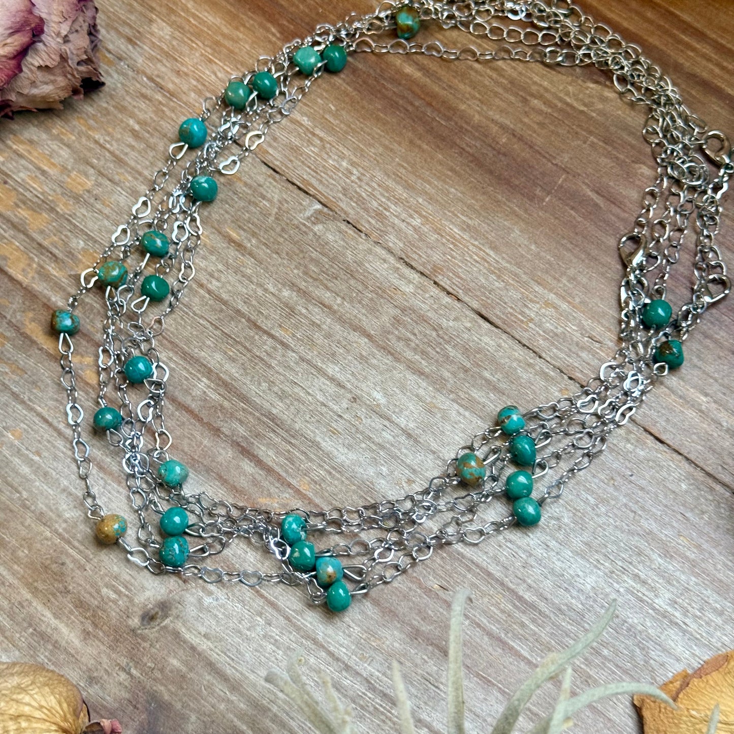 Turquoise Nugget & Heart Chain Necklace