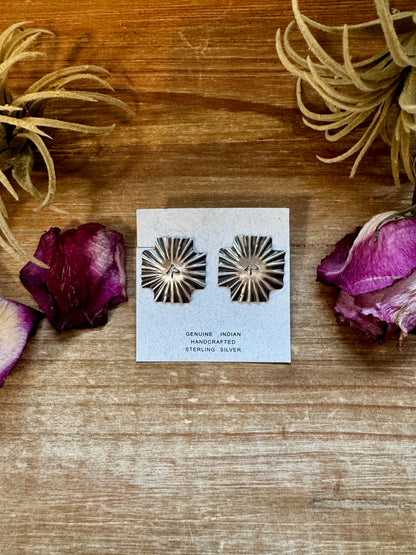 Sterling silver square cross stud earrings stamped with horse head, handmade in the USA