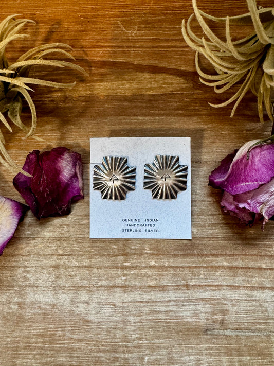 Sterling silver square cross stud earrings stamped with horse head, handmade in the USA