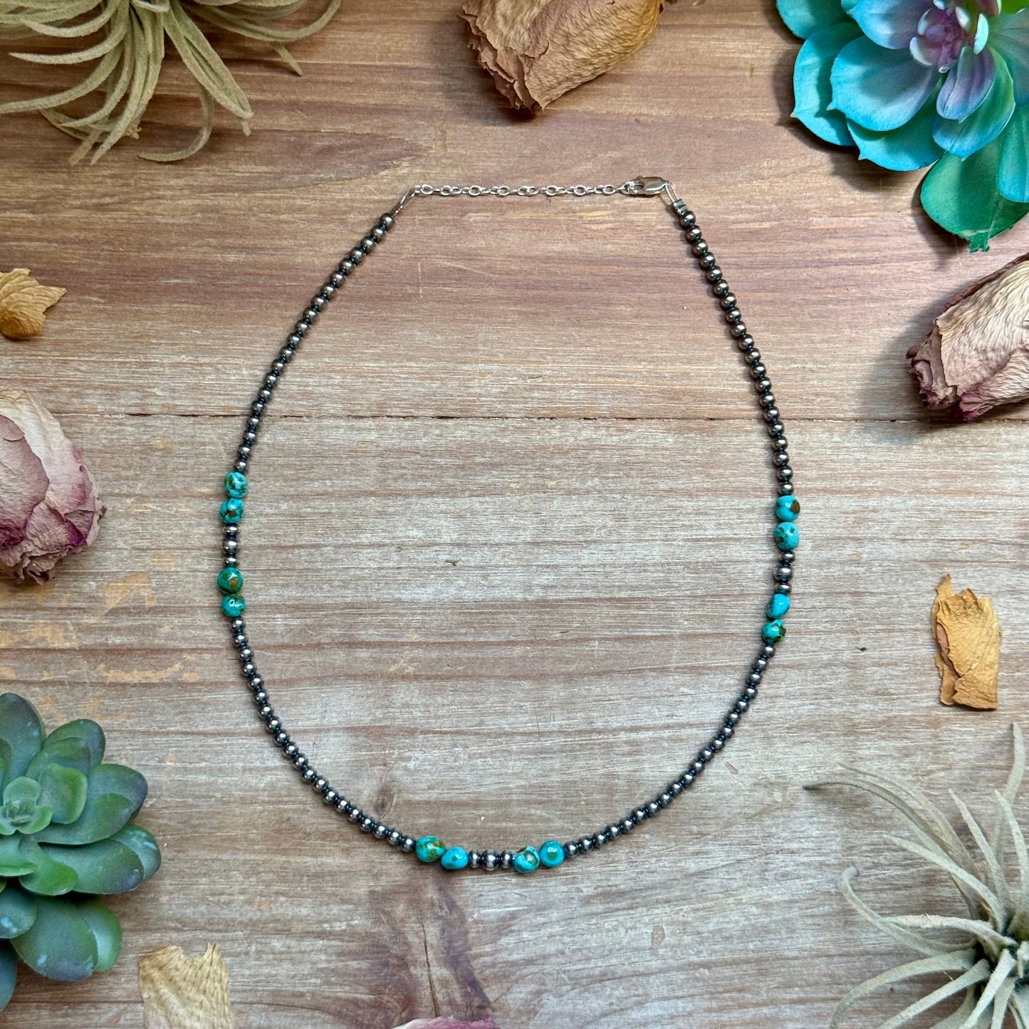 Rare Sonoran Gold Turquoise & Sterling Silver Pearl Necklace