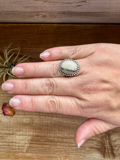 Small Ring - Size 9 - Ribbon Turquoise & Sterling Silver