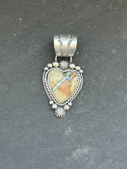 Sterling Silver Ribbon Royston Turquoise Heart Pendant – Fits Up to 10mm Beads – Artist Shay Pfeiffer