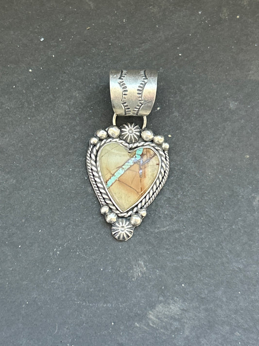 Sterling Silver Ribbon Royston Turquoise Heart Pendant – Fits Up to 10mm Beads – Artist Shay Pfeiffer
