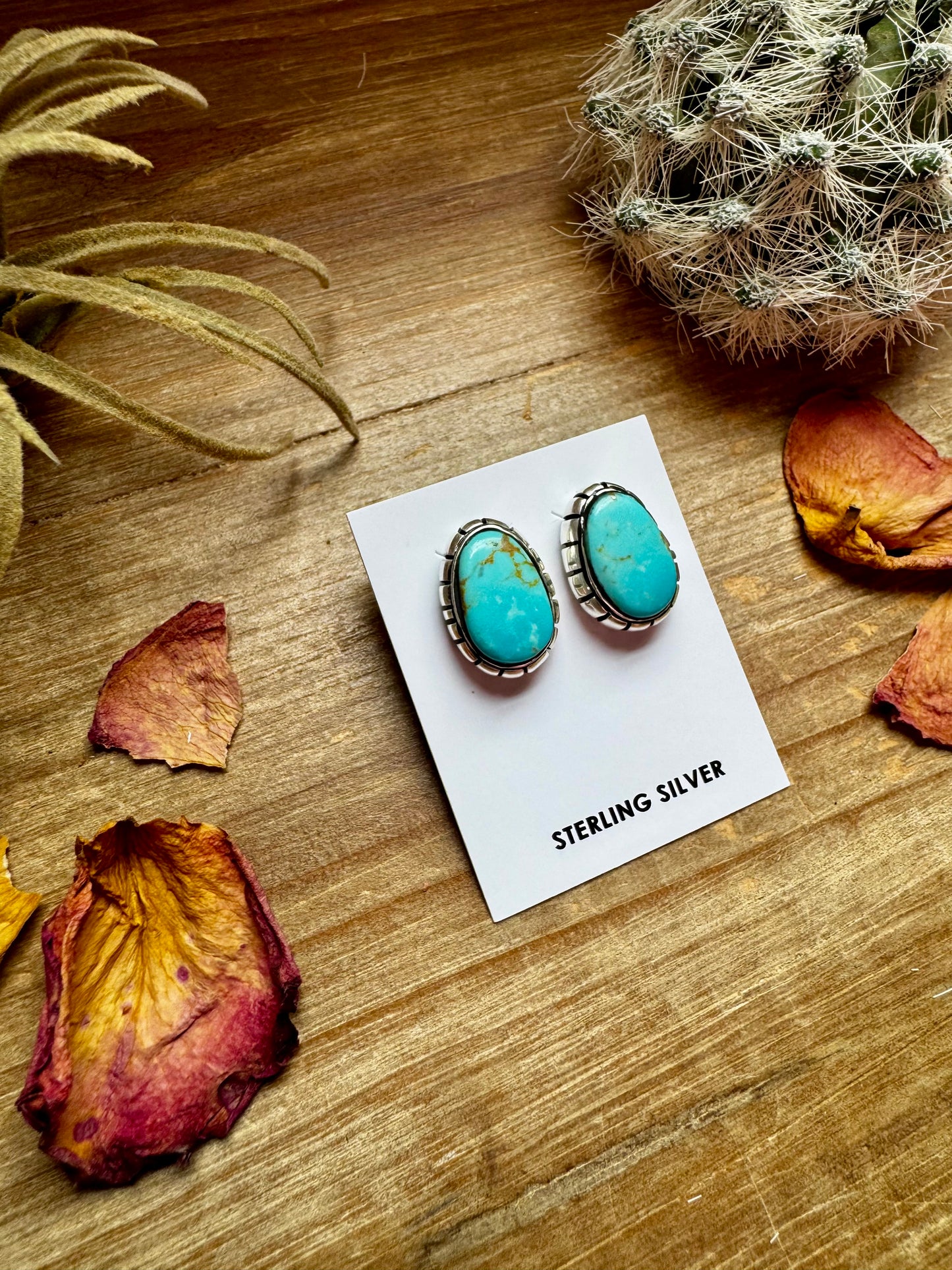 Stud Oval Turquoise Earrings & Sterling Silver