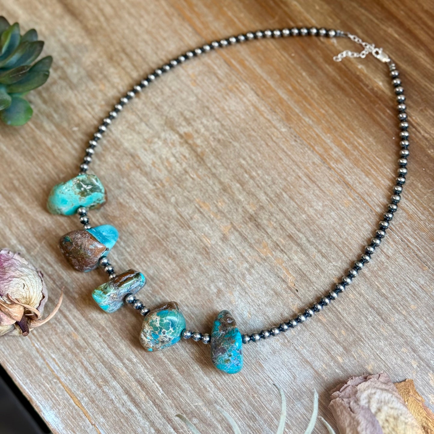 Chunky Green Turquoise Nugget Necklace – 19" Plus Extender