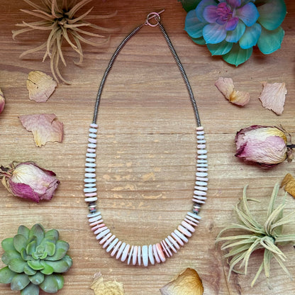 22” Pink Conch Graduated Necklace – Sterling Silver & Hematite