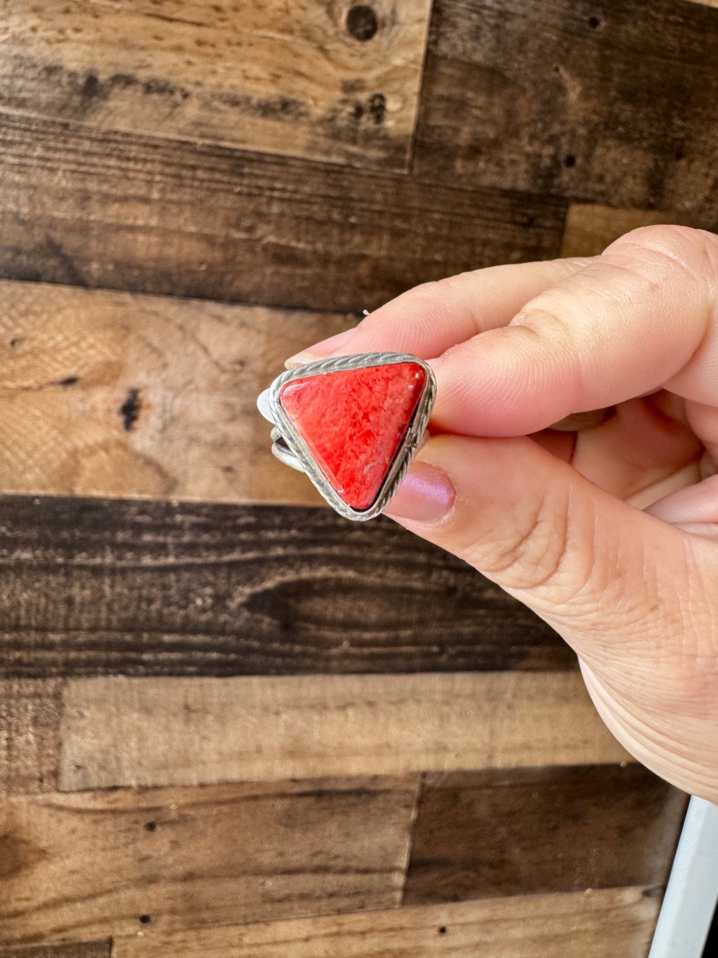 Ring - Size 7 1/2 -Red Spiny & Sterling Silver