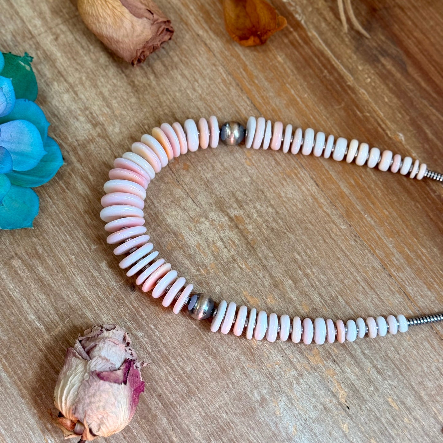 22-Inch Graduated Pink Conch & Sterling Silver Pearl Necklace