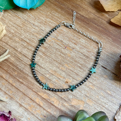 African Turquoise Onyx Star Bracelet with Sterling Silver Pearls