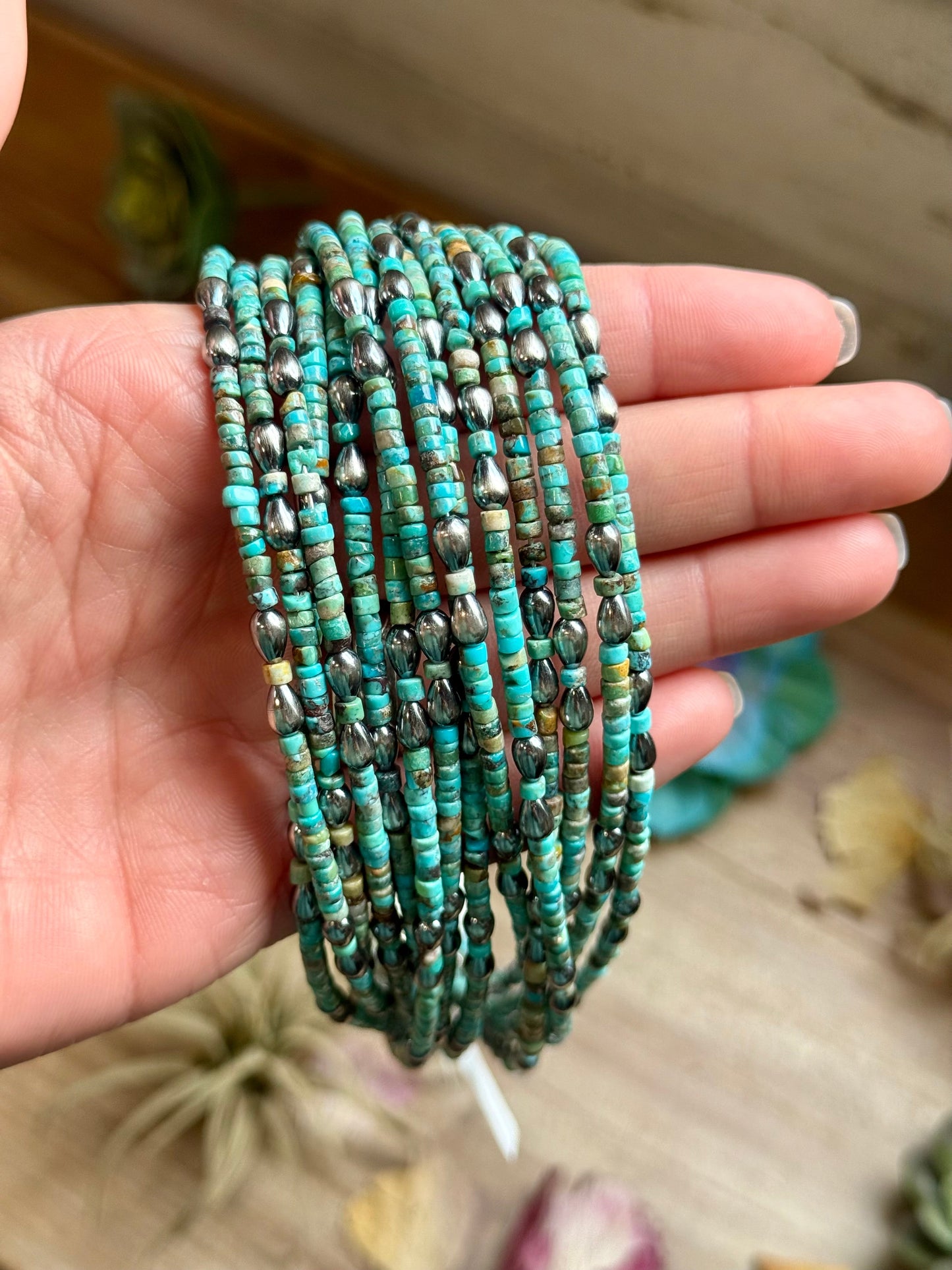 Turquoise Heishi Necklace with Pear Shape Pendant – 14”