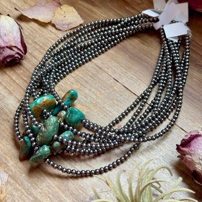 16” Green & Brown Turquoise Necklace – Sterling Silver