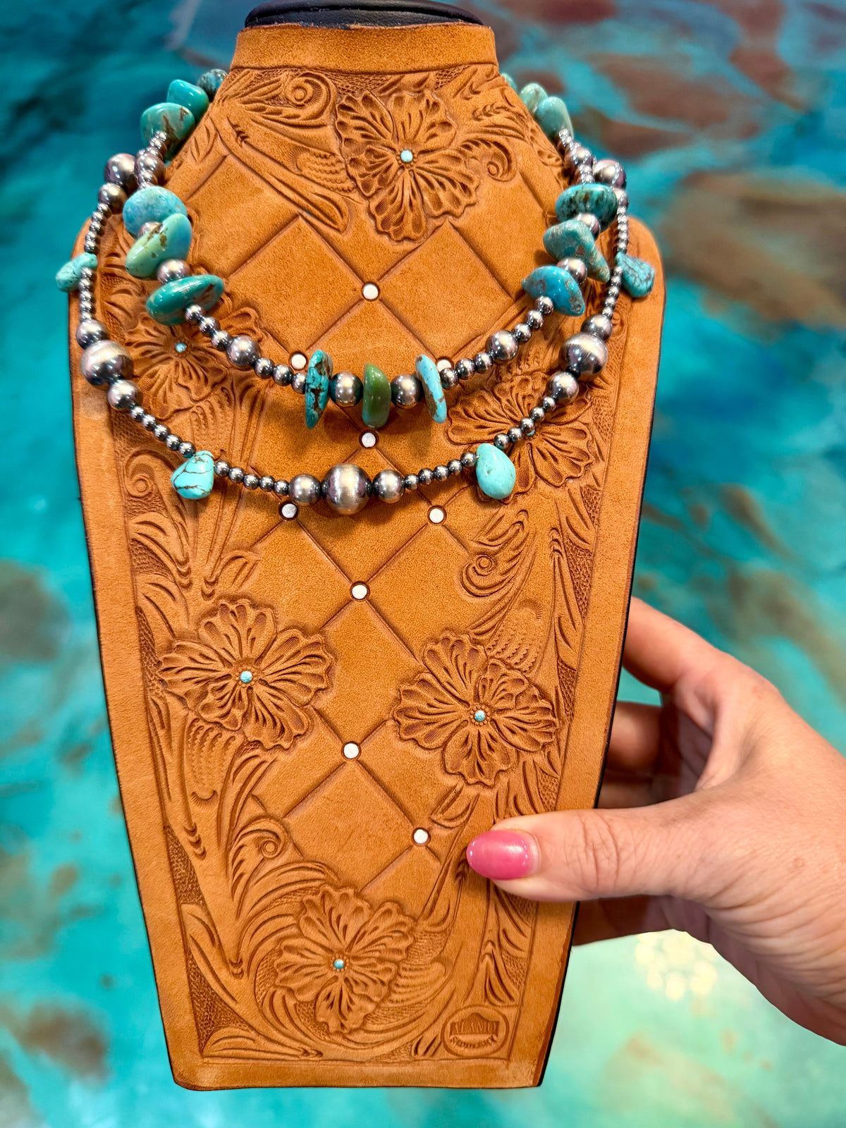 Jaci Stack – Chunky Blue Turquoise & Teardrop Turquoise Necklaces