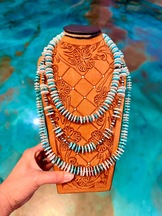 Jaci Stack – Blue Turquoise, White Shell & Sterling Silver Necklaces