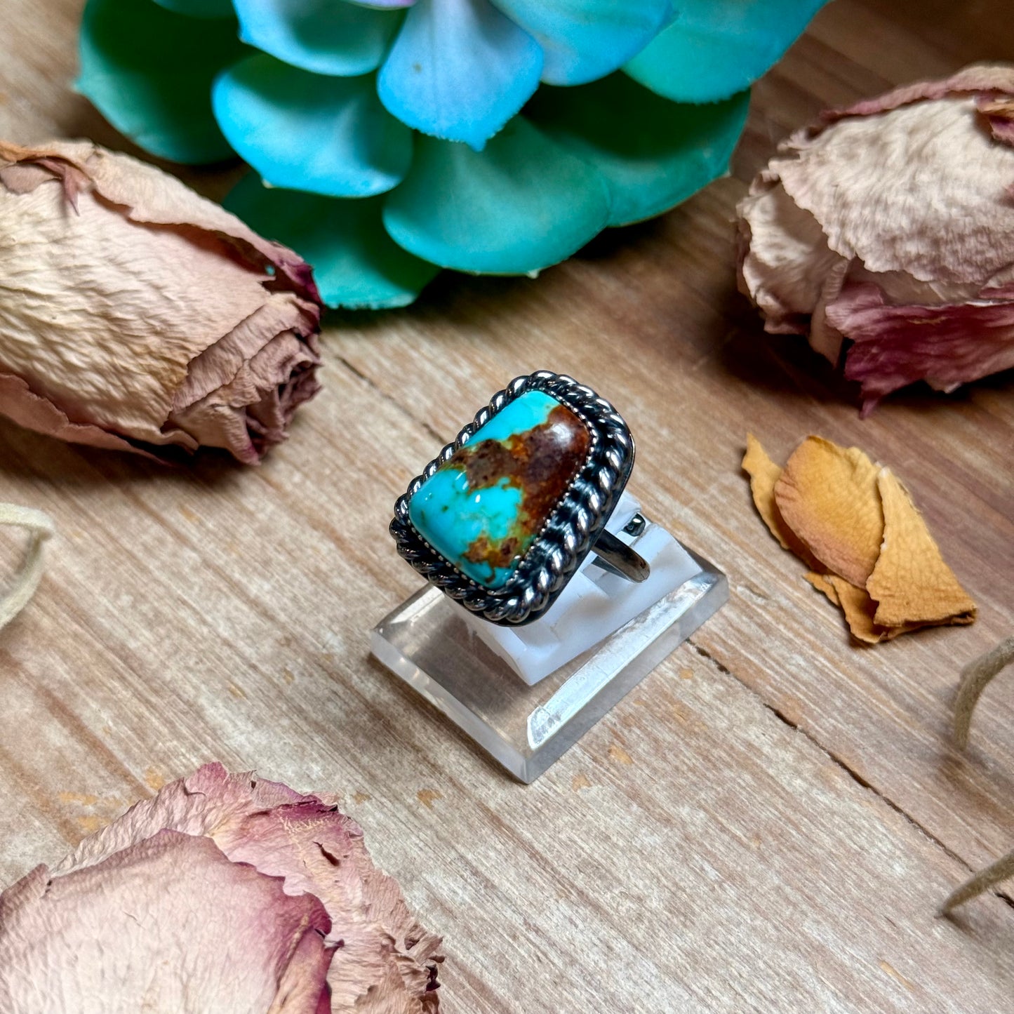 MJ Trapezoid Blue Turquoise Adjustable Sterling Silver Ring