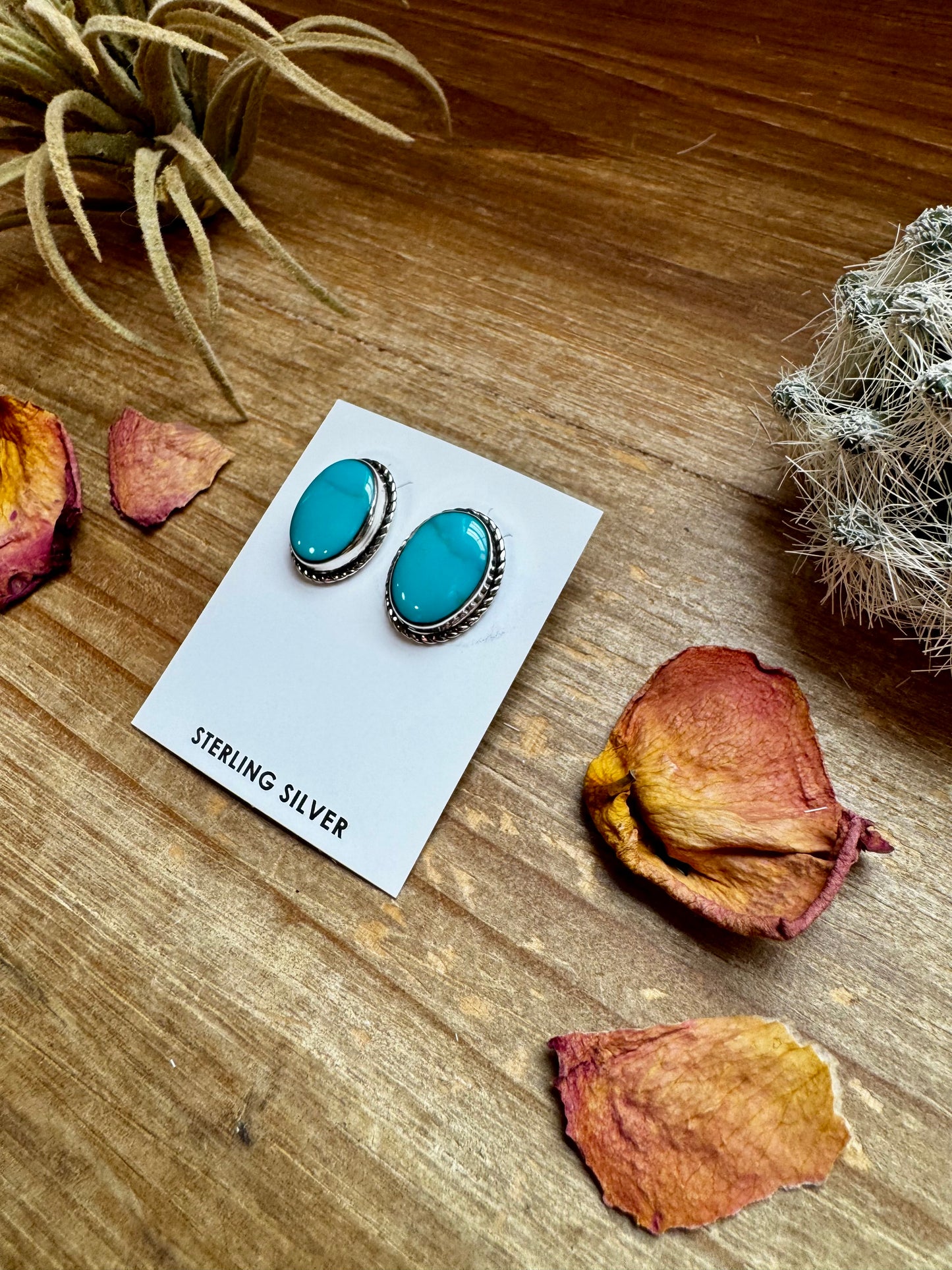 Stud Oval Turquoise Earrings& Sterling Silver