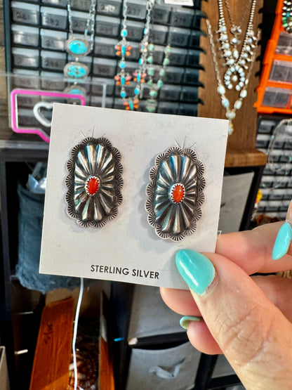 Red Stud Earrings Concho earrings – Sterling Silver