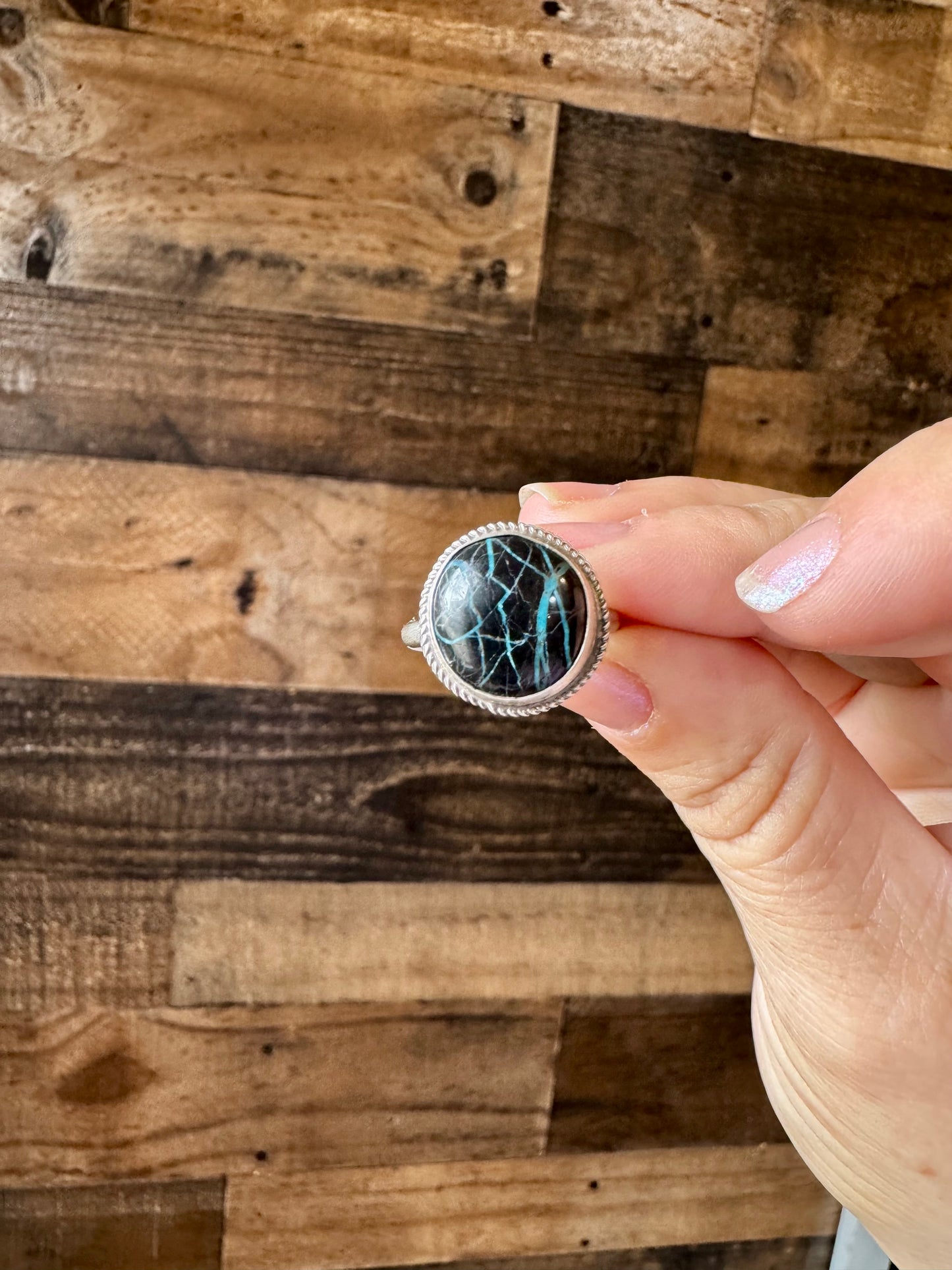 Small Ring - Size 7 1/2  -Blackjack turquoise ring & sterling silver