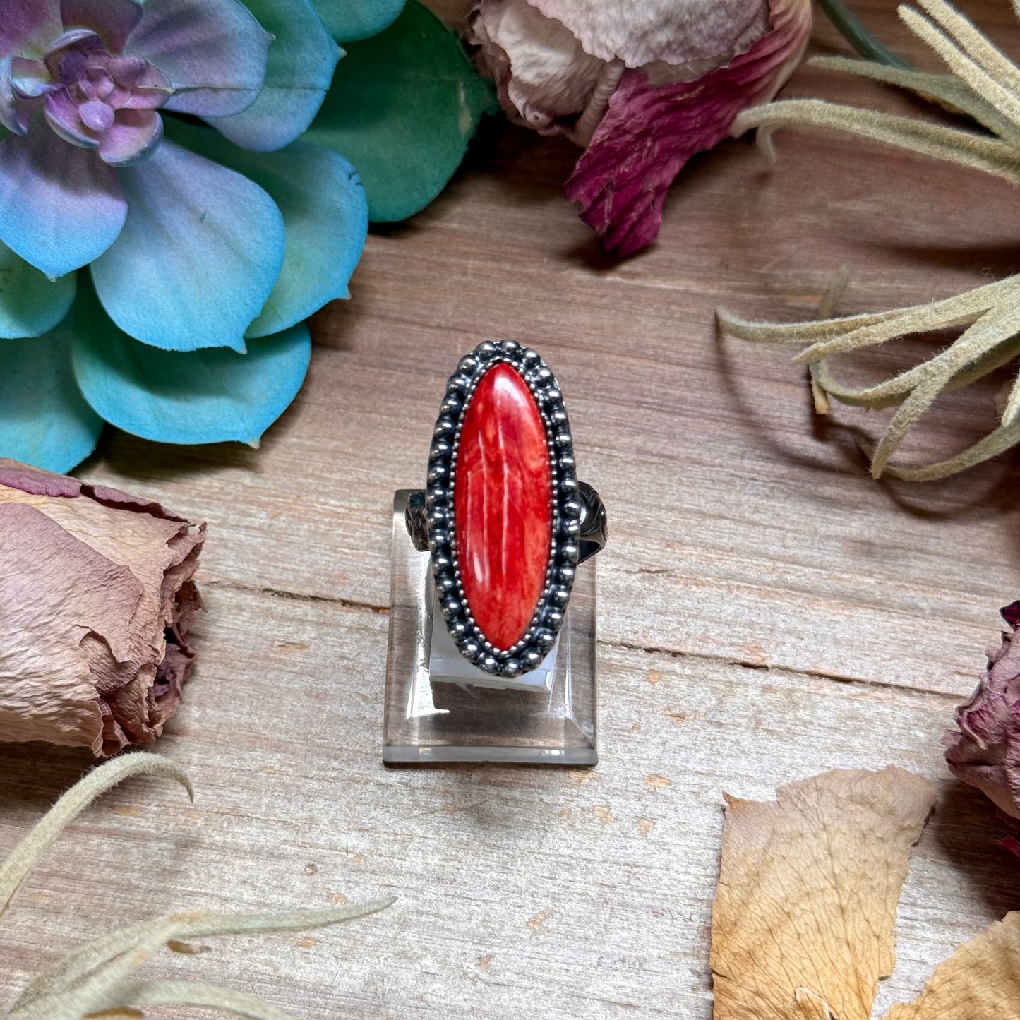 MJ Red Spiny Ring – Sterling Silver