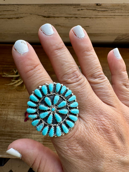 Big ring- size 8 - Kingman turquoise ring and sterling silver