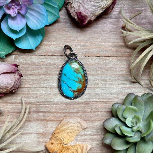 Oval blue turquoise sterling silver pendant handmade in the USA by The Bijoux FAB
