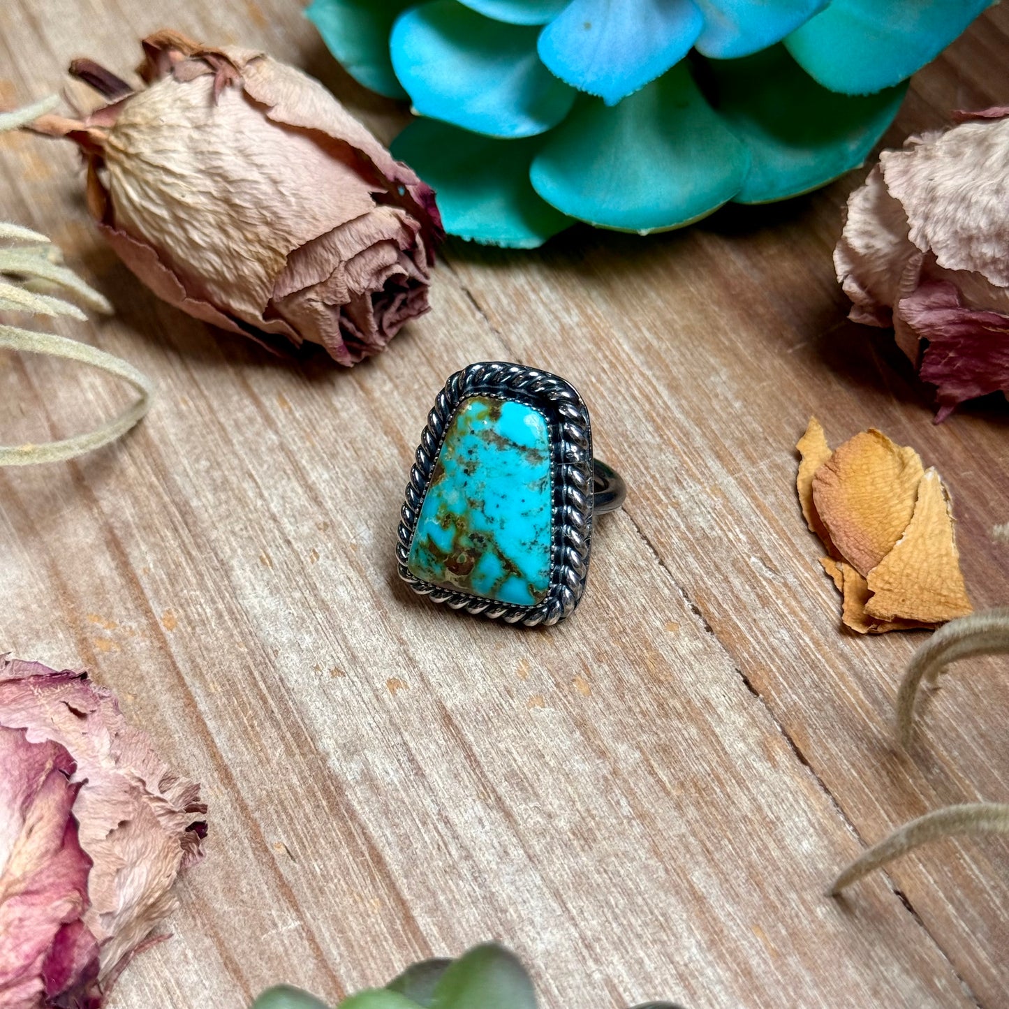 MJ Trapezoid Blue Turquoise Sterling Silver Ring – Size 7