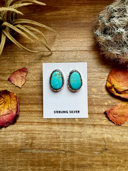 Stud Oval Turquoise Earrings & Sterling Silver