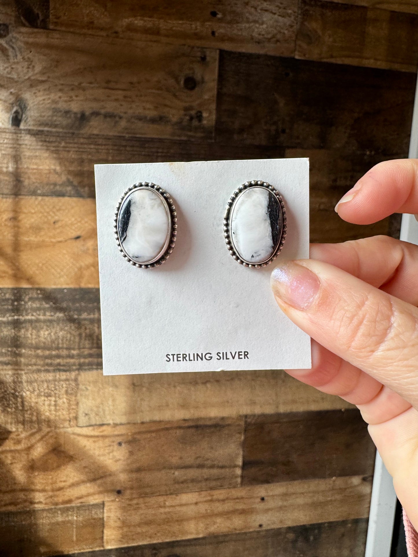 Oval Stud Earrings - White Buffalo & Sterling Silver option II