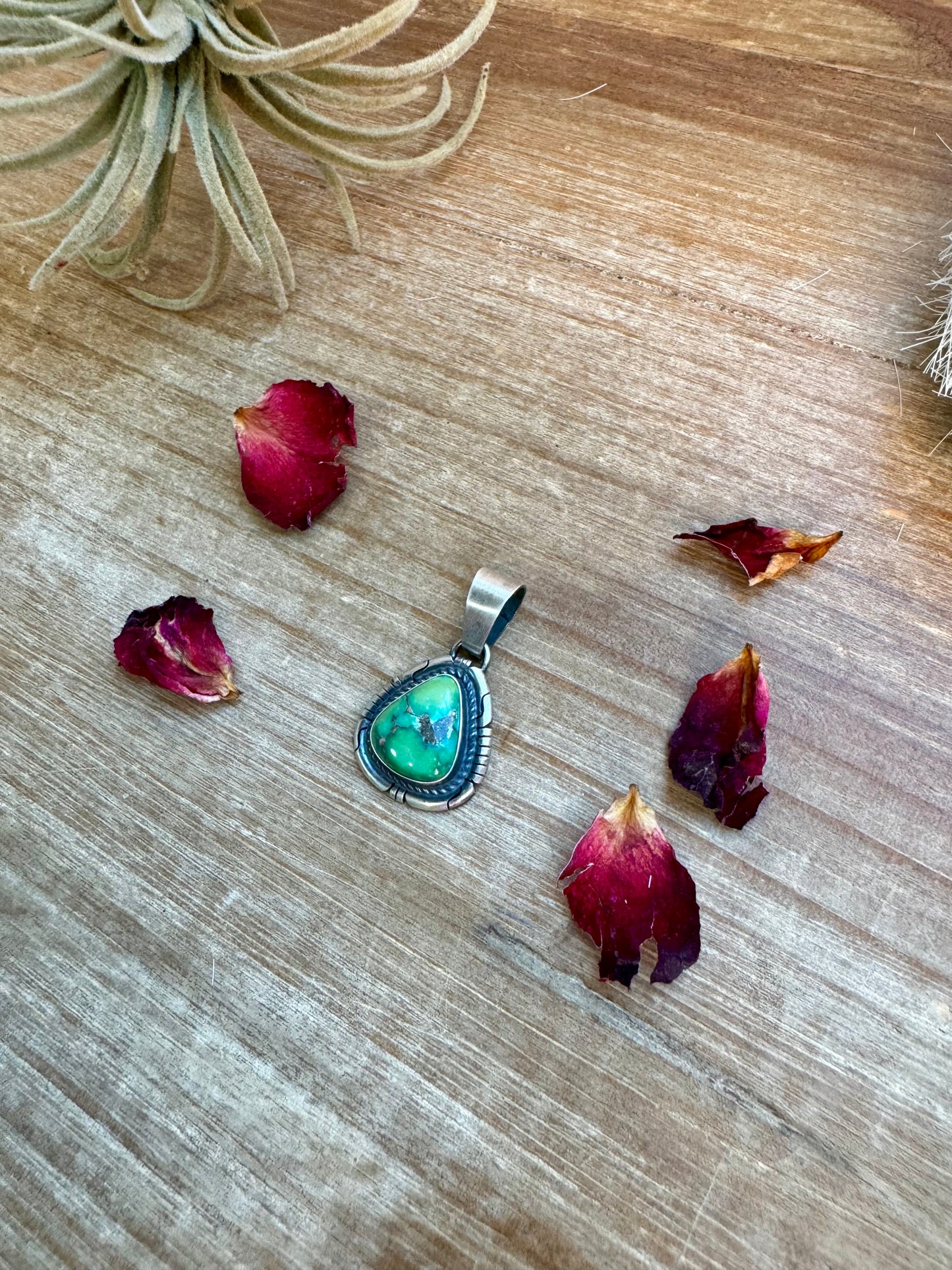 Pendant - sterling silver with green turquoise