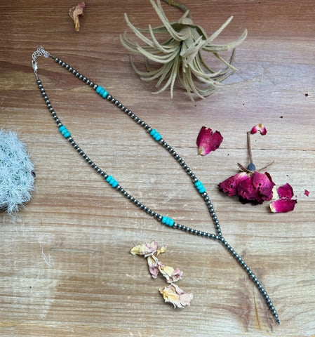Lariat sterling silver pearls and turquoise