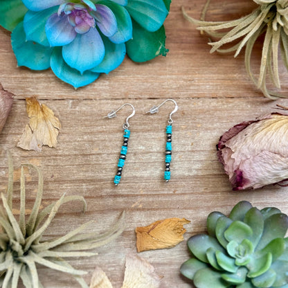 Light blue cube turquoise dangle earrings with sterling silver pearls handmade by The Bijoux FAB
