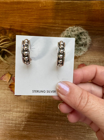 Sterling Silver Hoop Earrings 4 mm beads