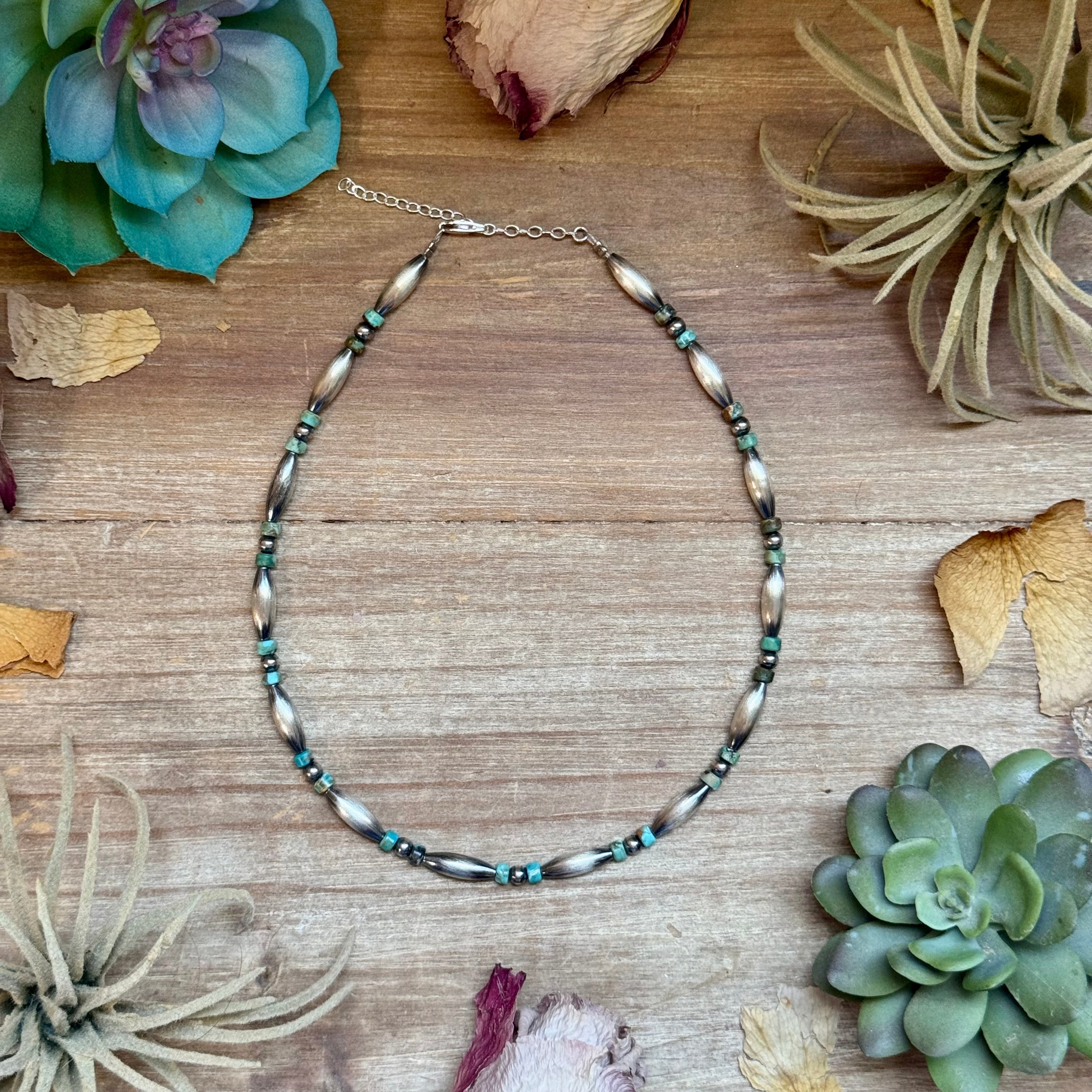 Blue-Green Turquoise Heishi & Sterling Silver Torpedo Choker – The