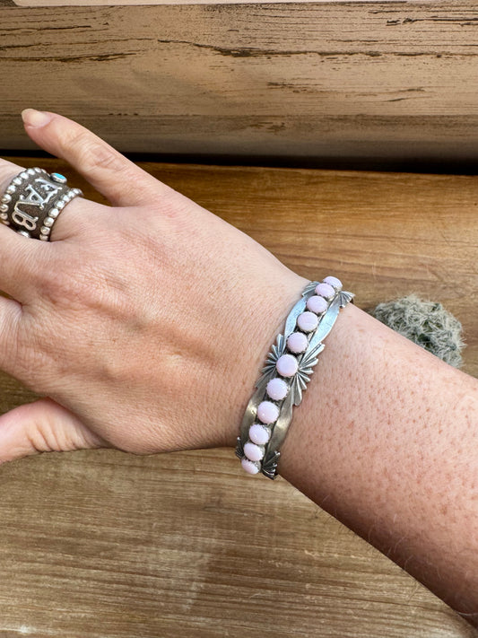 Cuff Bracelet - Pink Conch & Sterling Silver