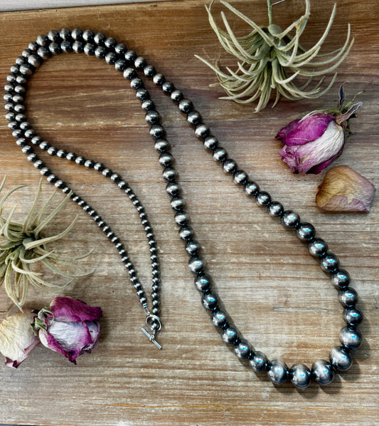 51-inch graduated sterling silver pearl necklace from 6mm to 16mm, handmade by The Bijoux FAB in the USA, NFR Collection