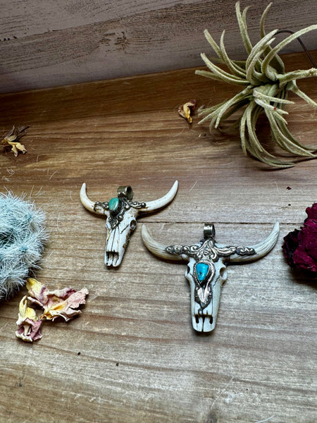 Antler longhorn with  turquoise pendant