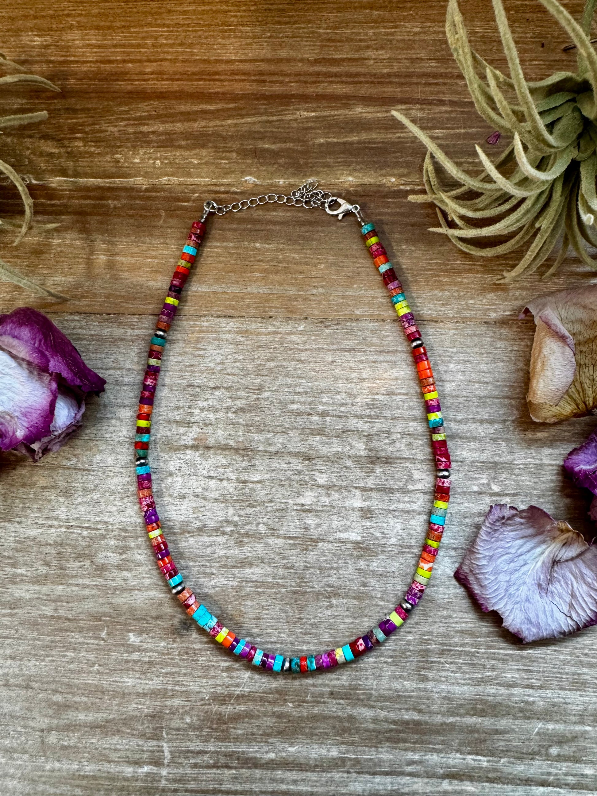 14-inch magnesite heishi choker with 4mm sterling silver saucer pearls, handmade by The Bijoux FAB in the USA