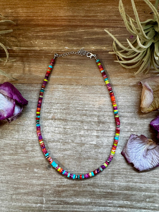 14-inch magnesite heishi choker with 4mm sterling silver saucer pearls, handmade by The Bijoux FAB in the USA