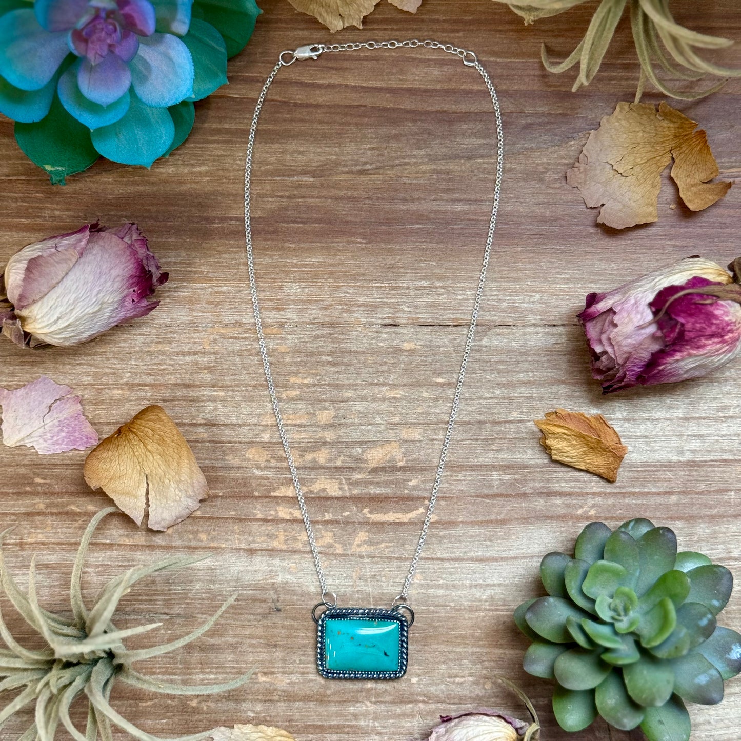 MJ turquoise bar necklace in sterling silver with 16 inch chain handmade in-house in the USA
