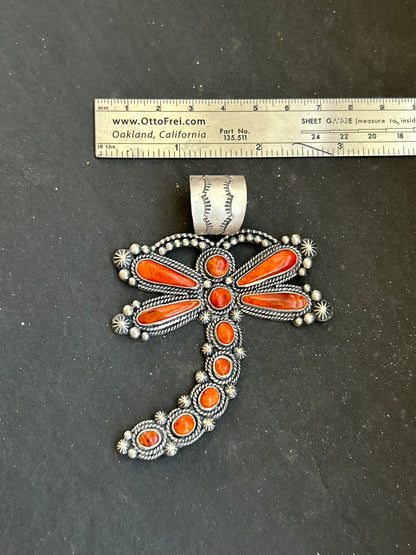 Sterling Silver Orange Spiny Oyster Dragonfly Pendant – Fits Up to 15 mm Beads – Artist Shay Pfeiffer