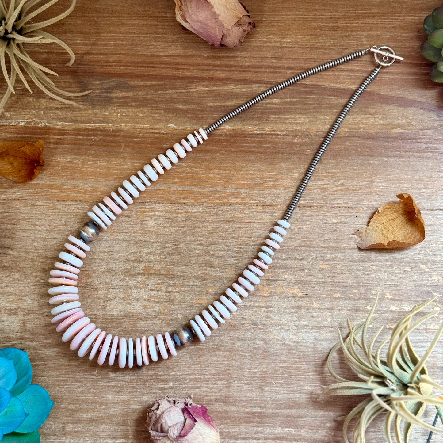 22-Inch Graduated Pink Conch & Sterling Silver Pearl Necklace