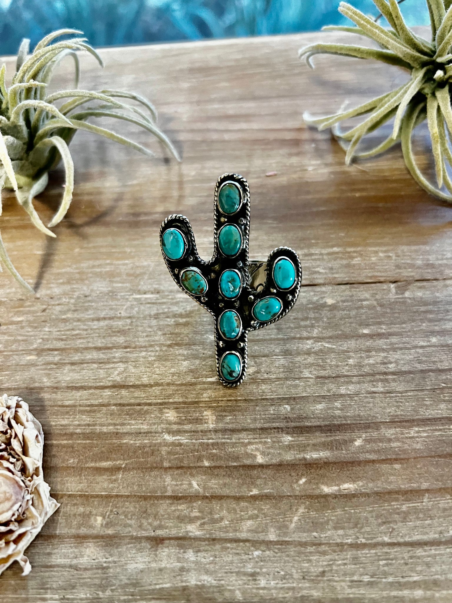 Blue cactus turquoise rings