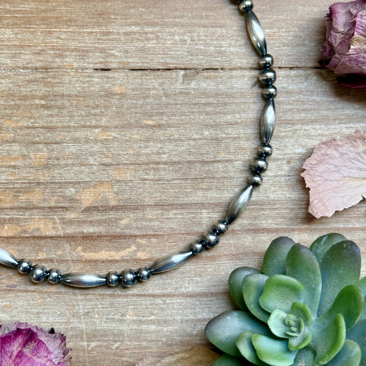 15” Torpedo Bead Necklace – Sterling Silver