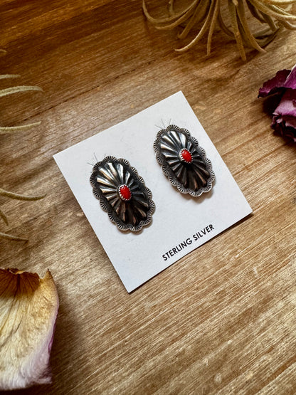 Red Stud Earrings Concho earrings – Sterling Silver