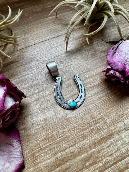 Horseshoe Pendant with Golden Hill Turquoise – Sterling Silver