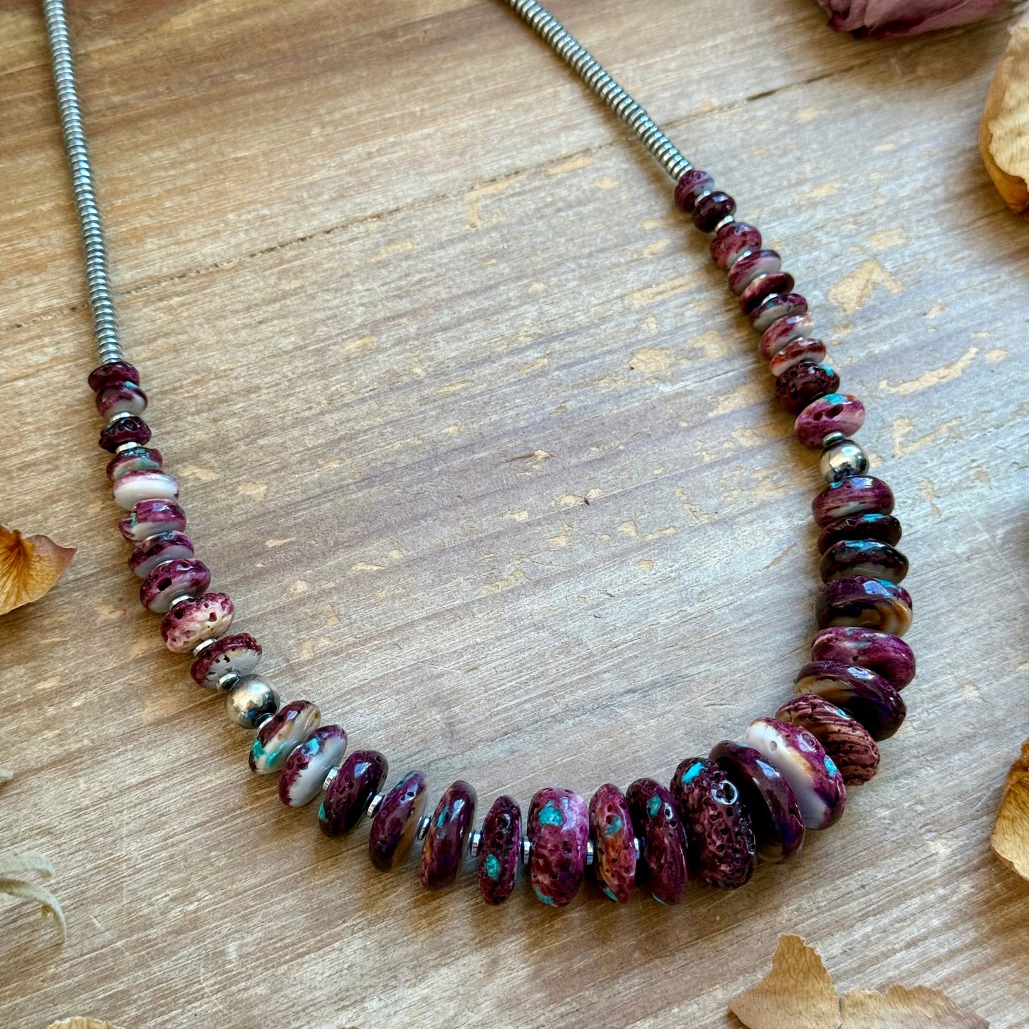 23” Purple & Turquoise Spiny Necklace