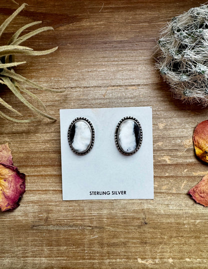 Oval Stud Earrings - White Buffalo & Sterling Silver option II