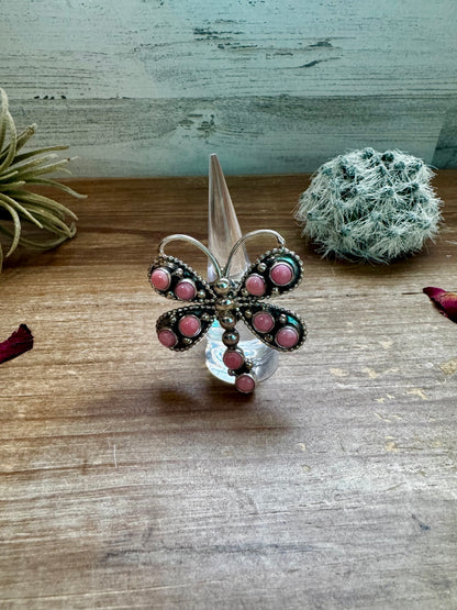 Dragonfly ring -size 7 - pink conch and sterling silver