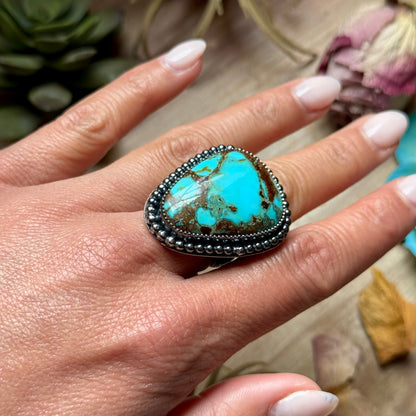 MJ Turquoise Ring – Sterling Silver Adjustable Band
