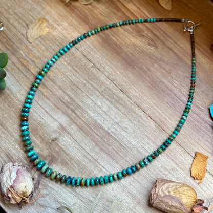Graduated Turquoise & Brown Shell Necklace – 23"